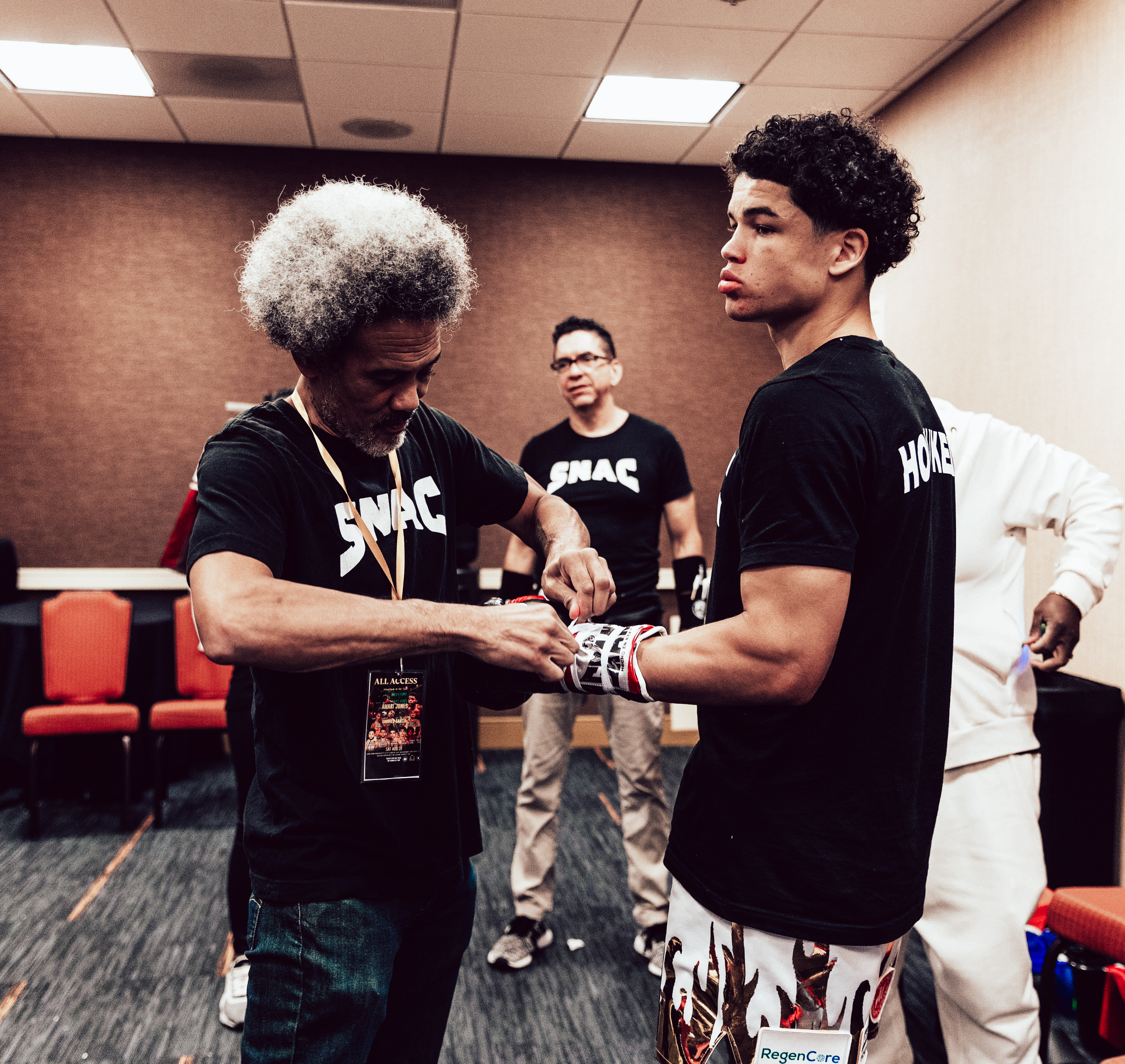 Glove wrap prep before the fight
