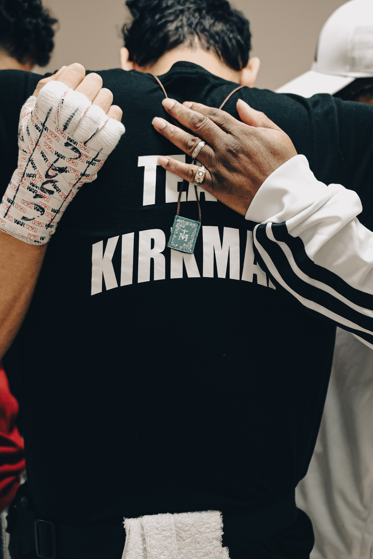 Close-up team huddle detail