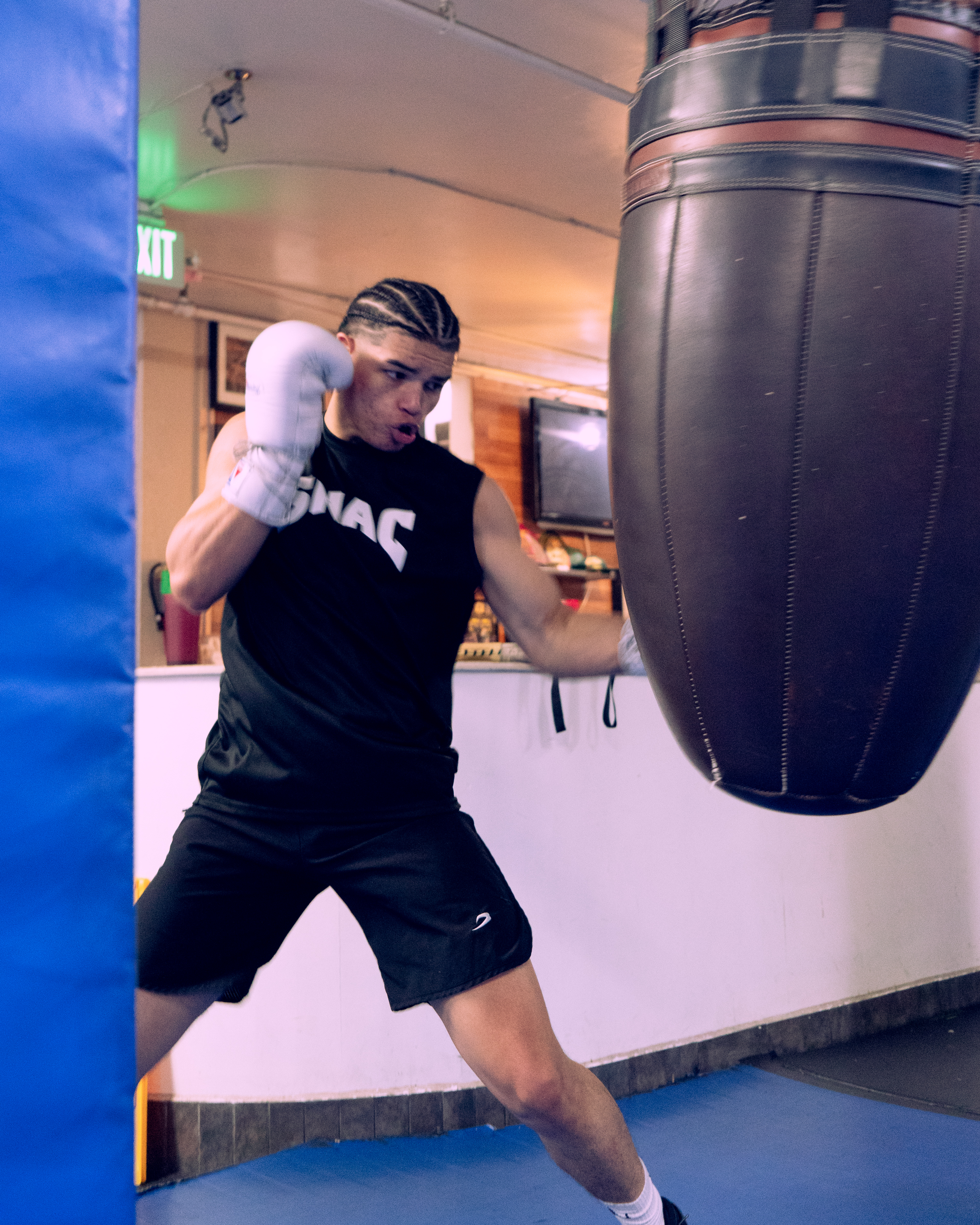 Heavy bag workout in the gym